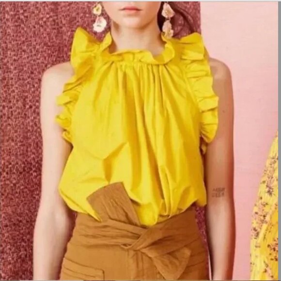 NEW Ulla Johnson Yellow Ruffle Blouse - Size 10 - Picture 2 of 6